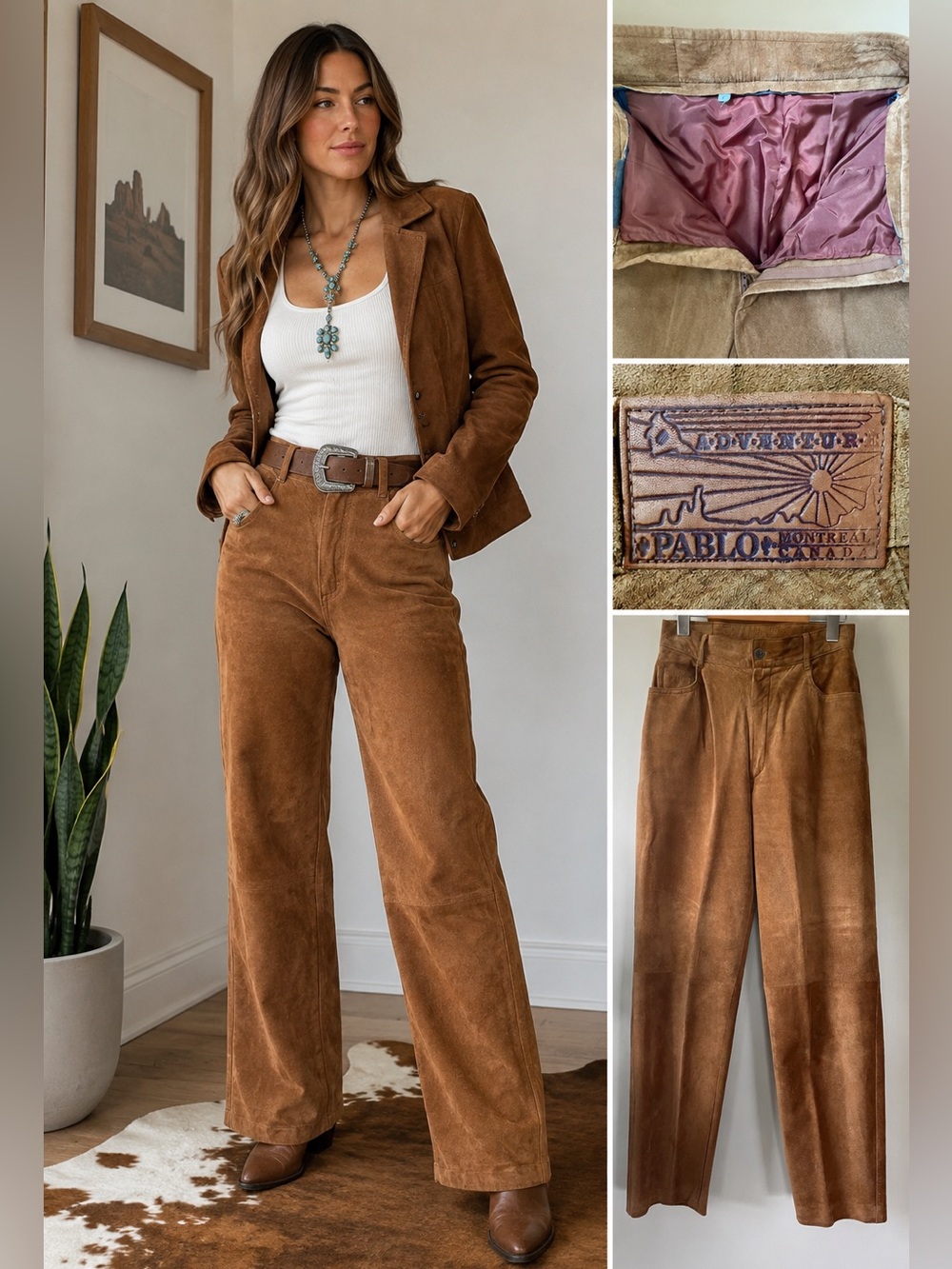 Rare VTG Pablo Montreal Genuine Suede Leather Pants Women’s Lined Wide Leg